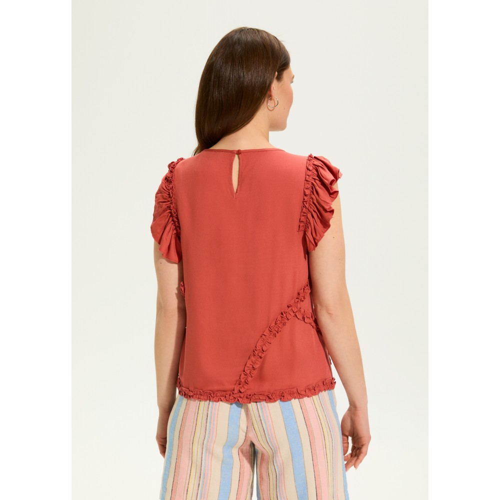 French Dressing - Embellished Flutter Sleeve Top - Coral Rose (SS25)