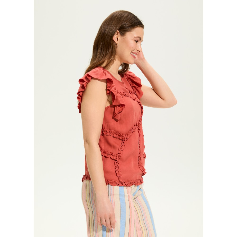 French Dressing - Embellished Flutter Sleeve Top - Coral Rose (SS25)