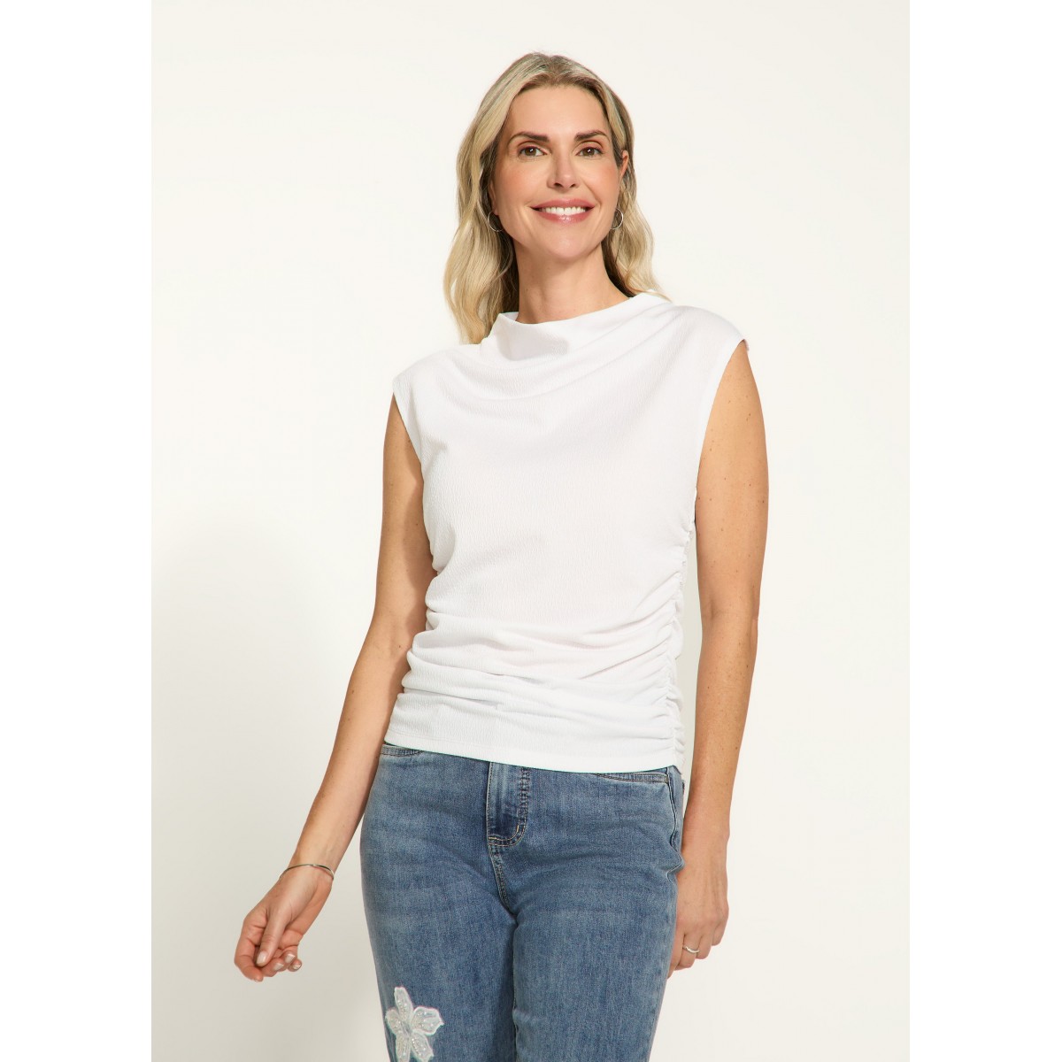 French Dressing - Rushed Cap Sleeve Top - White (SS25)