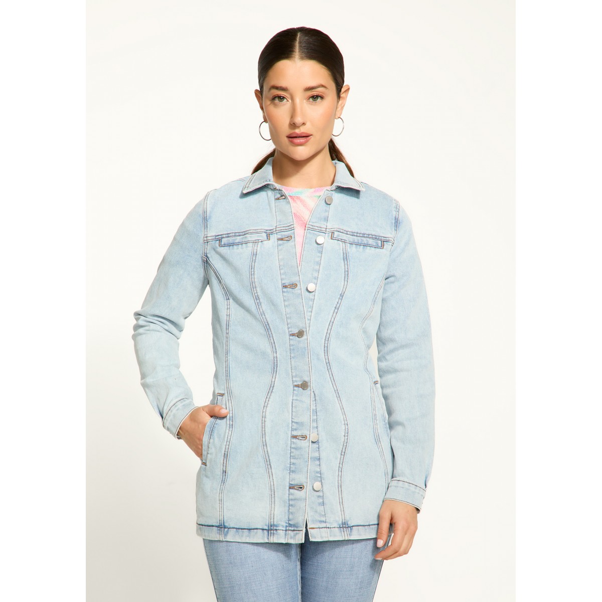 French Dressing - Long Denim Jacket - Light Wash French Dressing - Long Denim Jacket - Light Wash