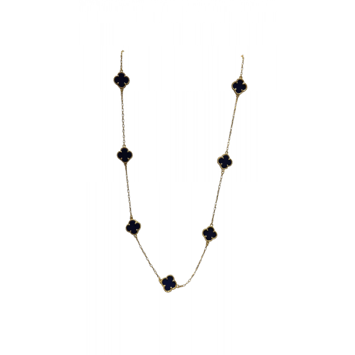 Merx Four Leaf Clover Long Necklace - Gold/Blue Agate #700-119 Merx Four Leaf Clover Long Necklace - Gold/Blue Agate #700-119