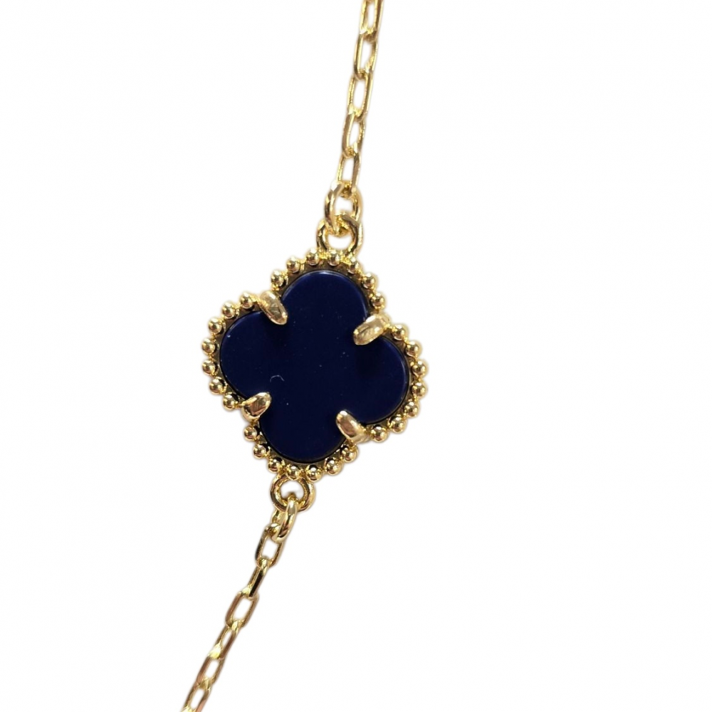 Merx Four Leaf Clover Long Necklace - Gold/Blue Agate #700-119 Merx Four Leaf Clover Long Necklace - Gold/Blue Agate #700-119