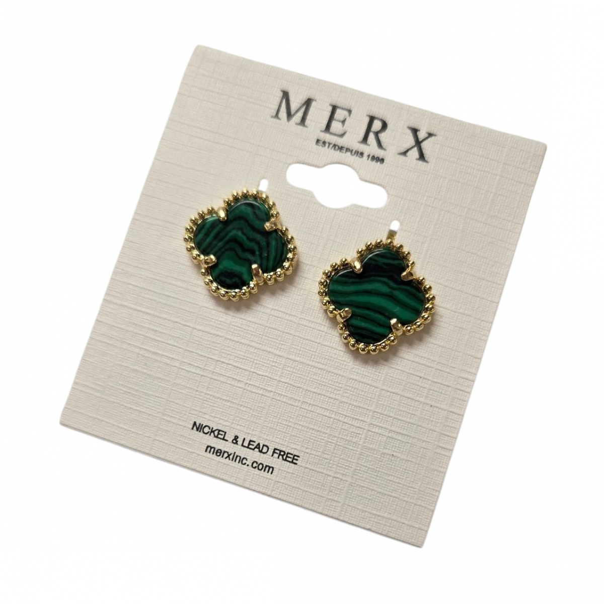 Merx Four Leaf Clover Earring - Gold/Malachite #710-114 Merx Four Leaf Clover Earring - Gold/Malachite #710-114