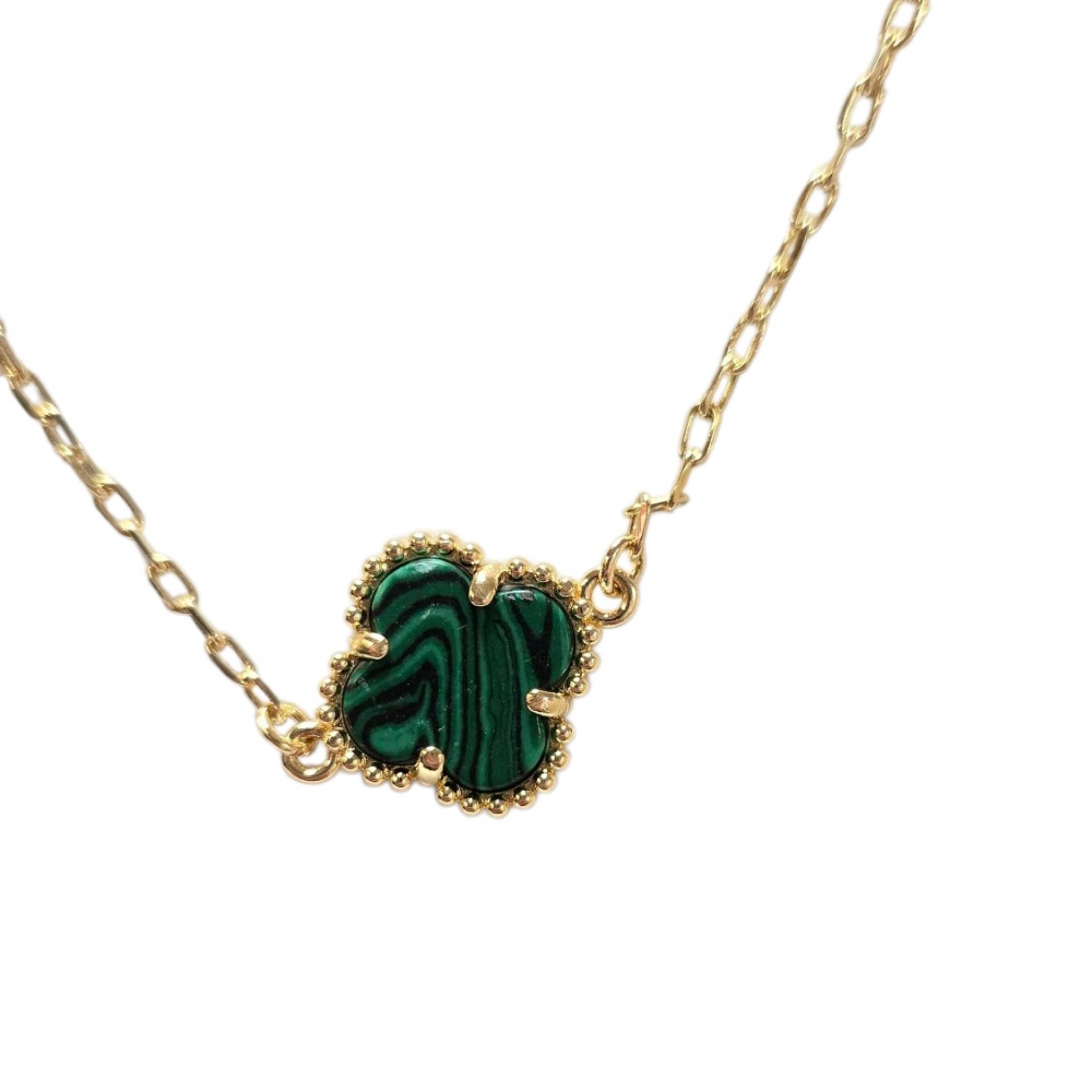 Merx Four Leaf Clover Short Necklace - Gold/Malachite #700-115 Merx Four Leaf Clover Short Necklace - Gold/Malachite #700-115