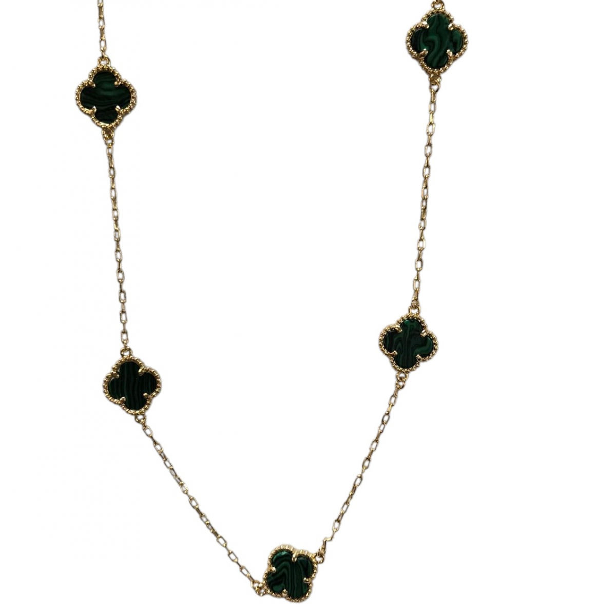 Merx Four Leaf Clover Short Necklace - Gold/Malachite #700-115 Merx Four Leaf Clover Short Necklace - Gold/Malachite #700-115