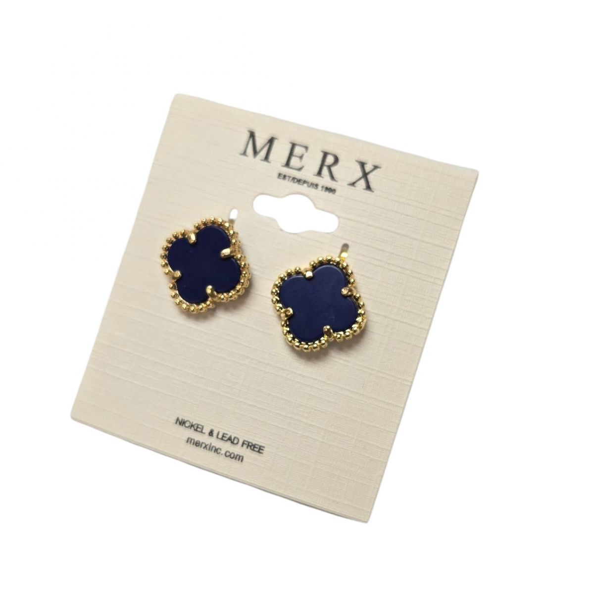 Merx Four Leaf Clover Earring - Gold/Blue Agate #710-118 Merx Four Leaf Clover Earring - Gold/Blue Agate #710-118