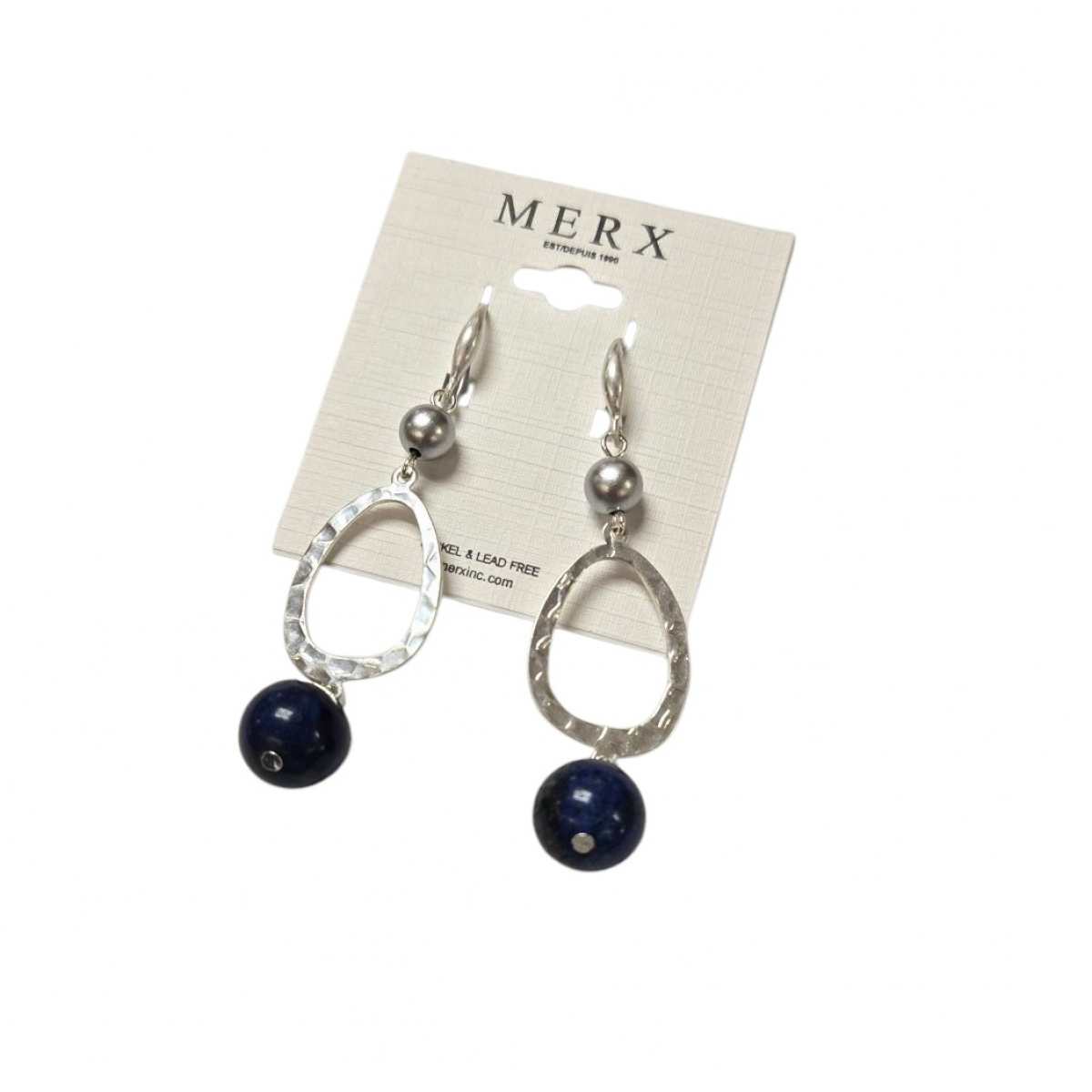 Merx Studio Earrings - Silver/Navy Blue Natural Stones #03-42377 Merx Studio Earrings - Silver/Navy Blue Natural Stones #03-42377