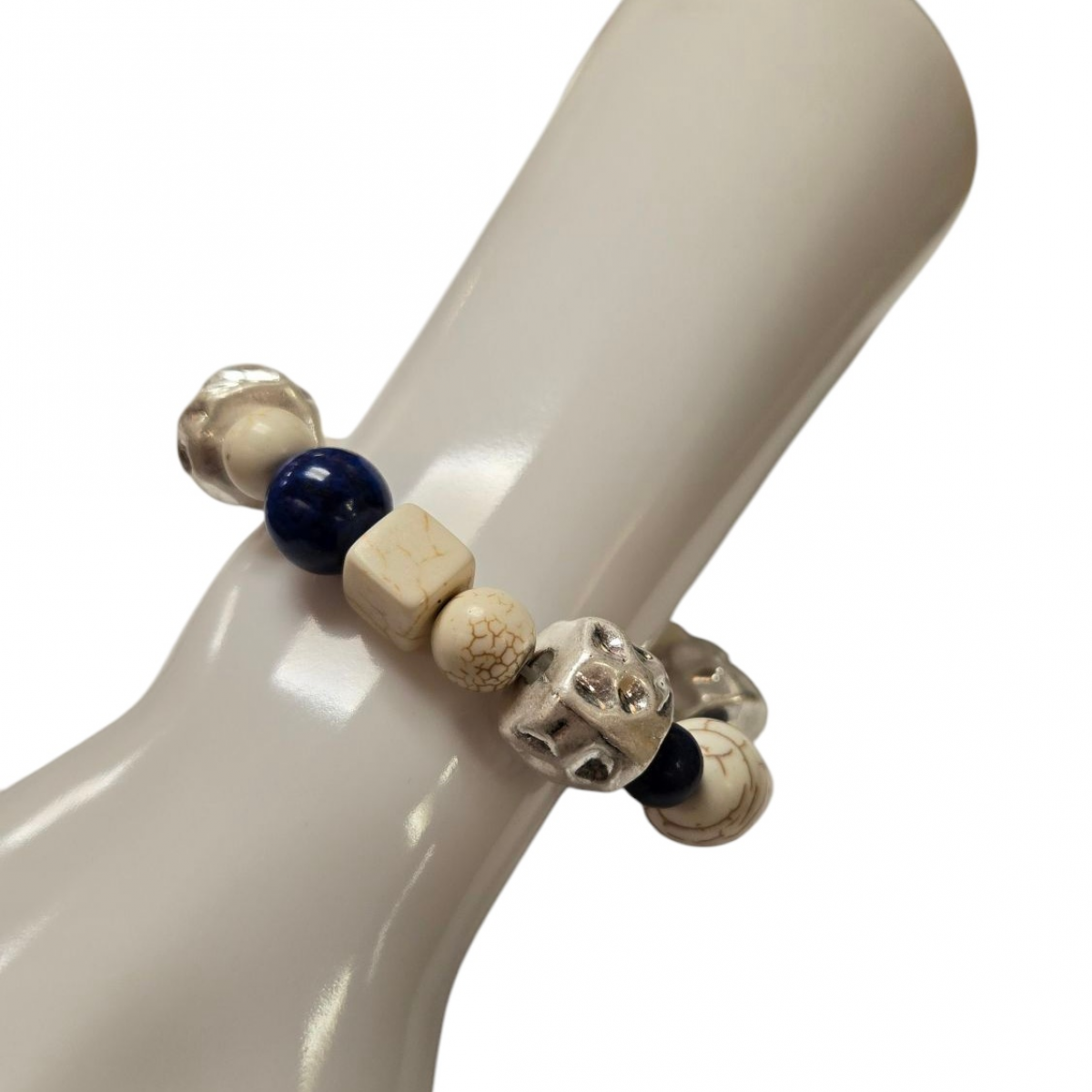 Merx Studio Stretch Bracelet - Silver/Navy Blue Natural Stones & White Howlite #07-42377 Merx Studio Stretch Bracelet - Silver/Navy Blue Natural Stones & White Howlite #07-42377