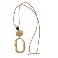 Merx Studio Long Pendant Necklace - Gold/Navy Blue Wood/Beige Resin & Beige Waxed Cord #06-42385-1 Merx Studio Long Pendant Necklace - Gold/Navy Blue Wood/Beige Resin & Beige Waxed Cord #06-42385-1