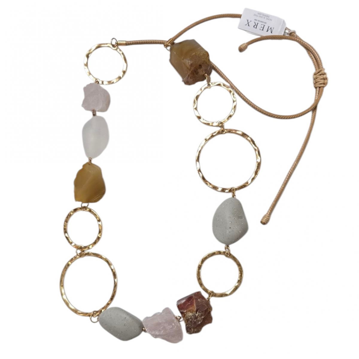 Merx Studio Long Necklace - Gold/Clear Frosted/Carnelian/Beige Waxed Cord #06-42394-1 Merx Studio Long Necklace - Gold/Clear Frosted/Carnelian/Beige Waxed Cord #06-42394-1