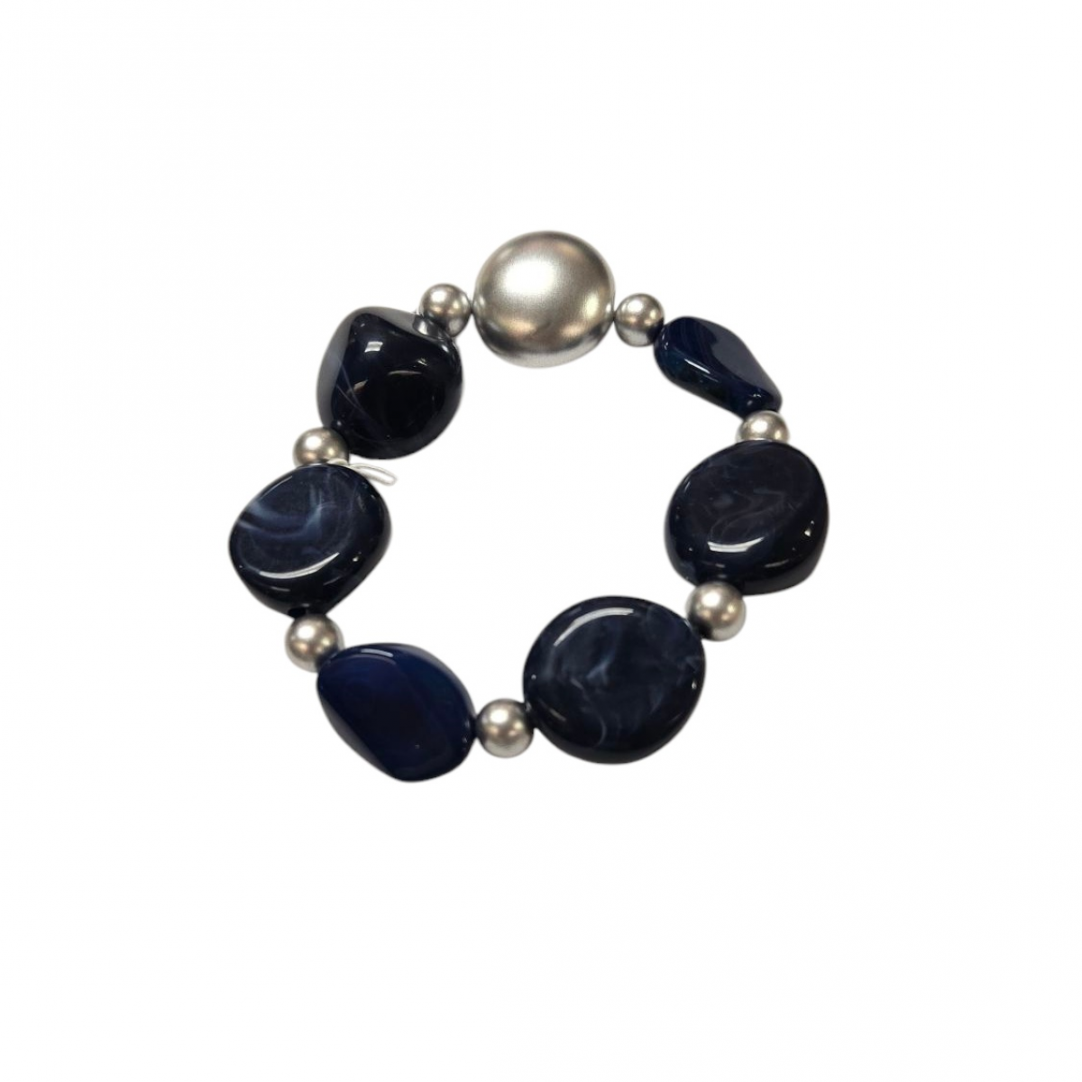 Merx Studio Stretch Bracelet - Silver/Blue Semi-Precious Stones & Navy Blue Resin #07-42387 Merx Studio Stretch Bracelet - Silver/Blue Semi-Precious Stones & Navy Blue Resin #07-42387