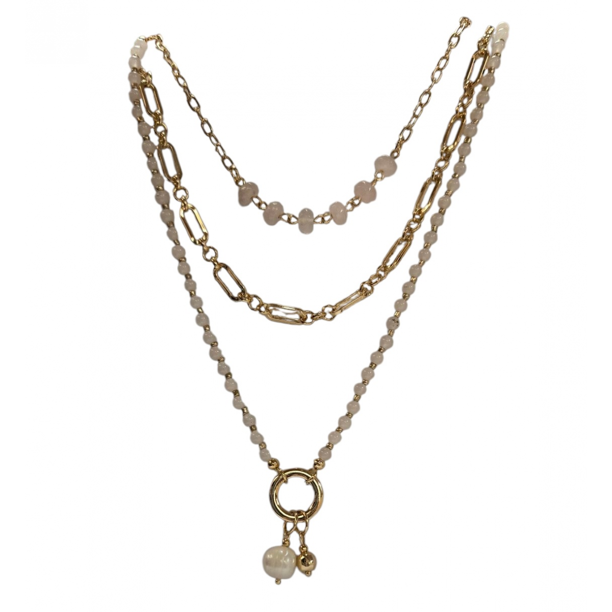 Merx Fashion Colourful Semi-Precious Stone Necklace - Shiny Gold & White Agate/Crystal #06-02381-1 Merx Fashion Colourful Semi-Precious Stone Necklace - Shiny Gold & White Agate/Crystal #06-02381-1