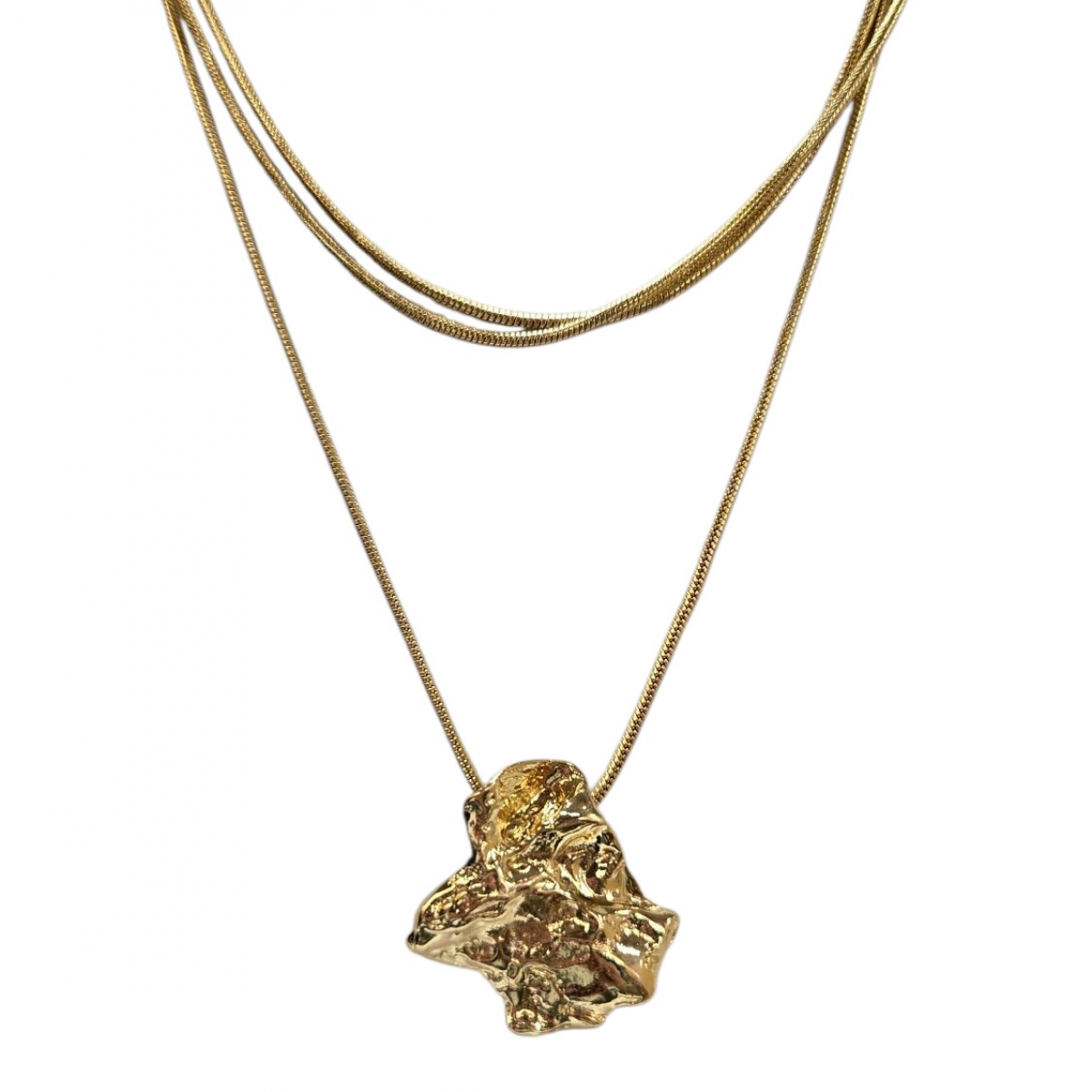 Merx Fashion Textured Metal Layered Short Necklace - Shiny Gold #06-14339-1 Merx Fashion Textured Metal Layered Short Necklace - Shiny Gold #06-14339-1