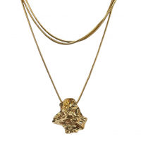 Merx Fashion Textured Metal Layered Short Necklace - Shiny Gold #06-14339-1 Merx Fashion Textured Metal Layered Short Necklace - Shiny Gold #06-14339-1