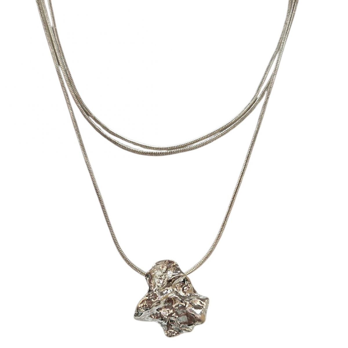 Merx Fashion Textured Metal Layered Short Necklace - Shiny Silver #06-14339 Merx Fashion Textured Metal Layered Short Necklace - Shiny Silver #06-14339