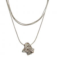 Merx Fashion Textured Metal Layered Short Necklace - Shiny Silver #06-14339 Merx Fashion Textured Metal Layered Short Necklace - Shiny Silver #06-14339