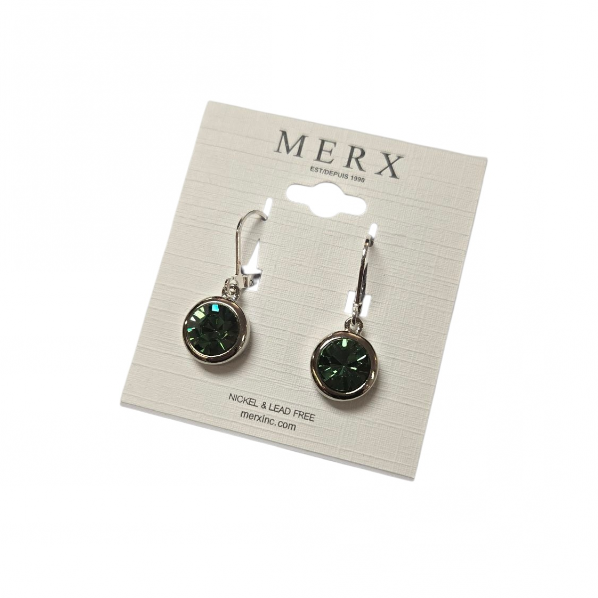 Merx Modern Earring - Rhodium/Fern Green #150-397-100 Merx Modern Earring - Rhodium/Fern Green #150-397-100