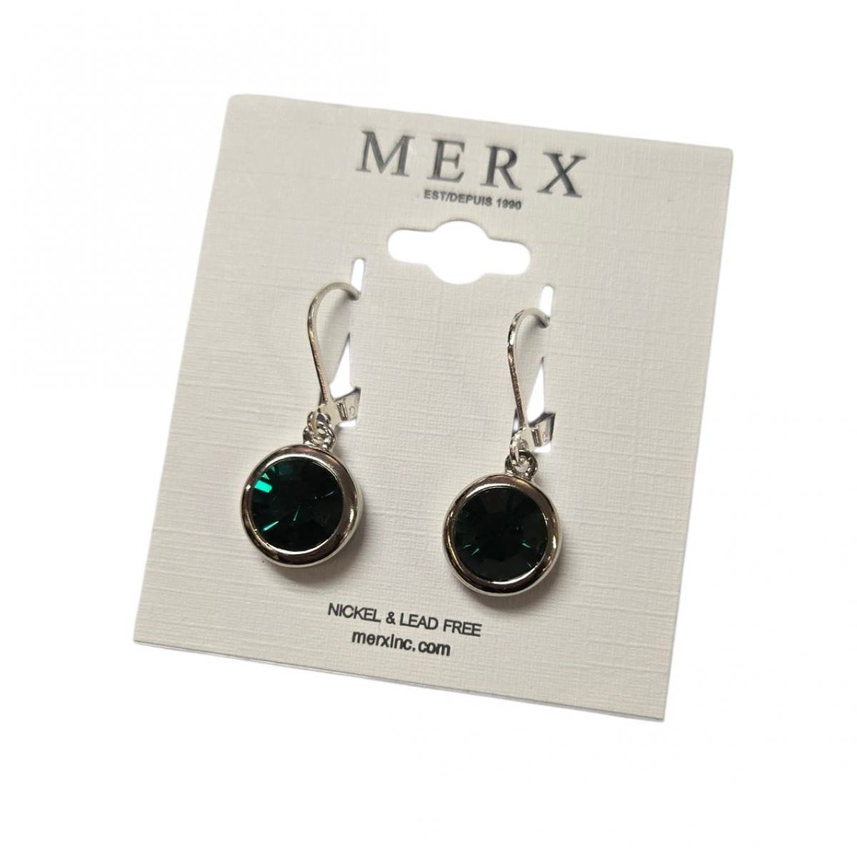 Merx Modern Earring - Rhodium/Emerald #150-397-69 Merx Modern Earring - Rhodium/Emerald #150-397-69