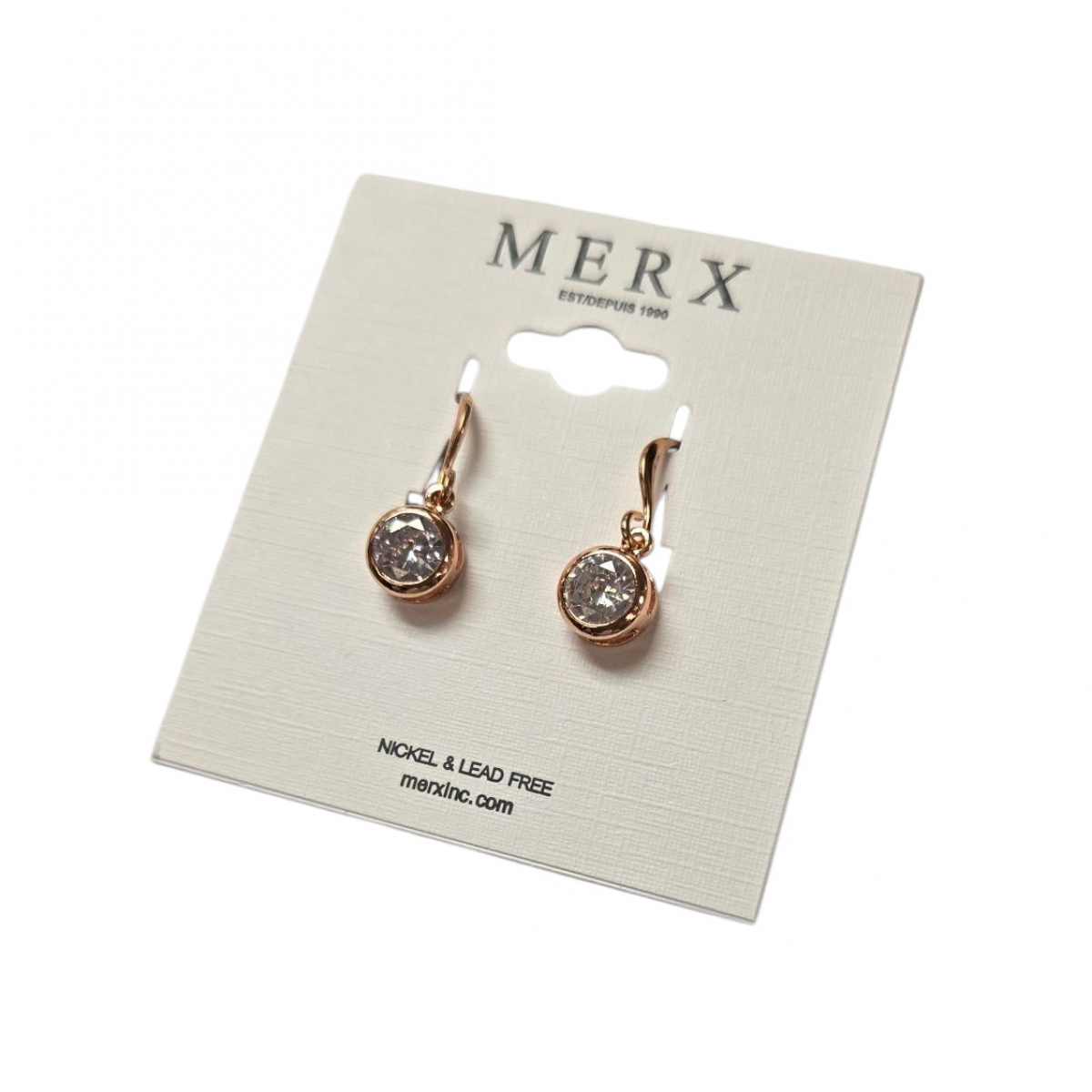 Merx Sofistica Crystals Bezel Hook Earring - Rose Gold #84-3589 Merx Sofistica Crystals Bezel Hook Earring - Rose Gold #84-3589