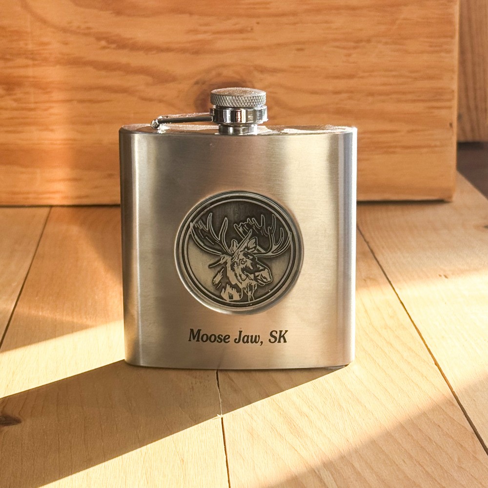 Moose Jaw Embossed 6oz Flask
