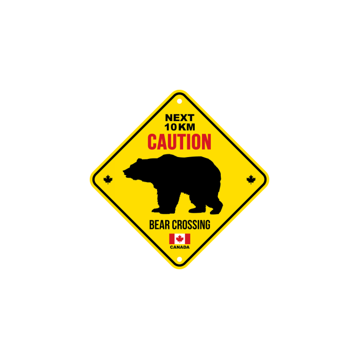 Canada Aluminum Road Sign 6x6 Caution Next 10km Bear Crossing