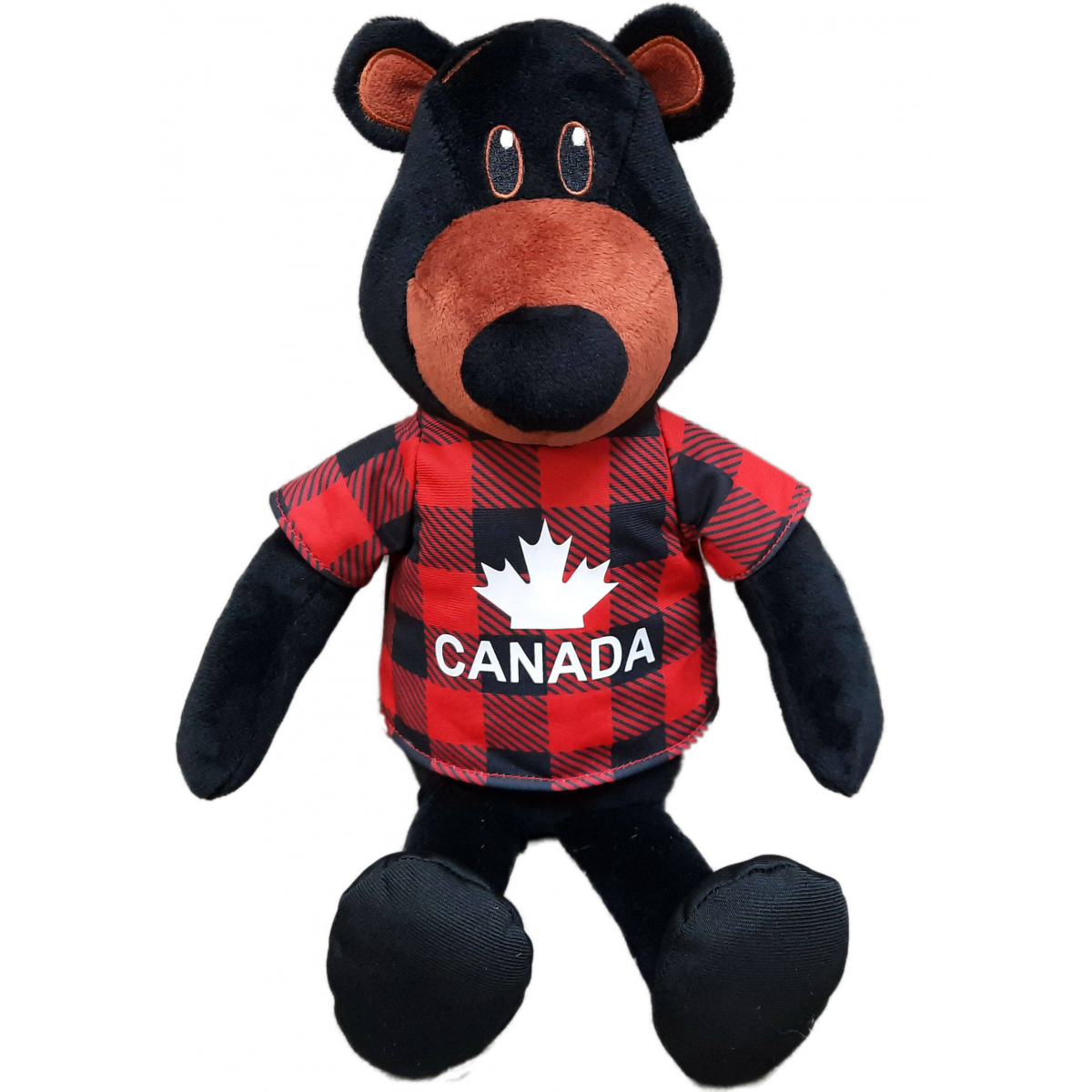 Stuffed 15" Black Bear With Dangly Legs and Red Jack Canada Shirt