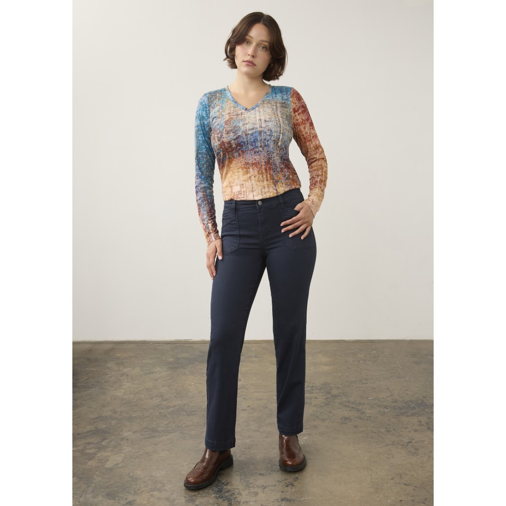 French Dressing - Long Sleeve V Neck Top - Sunset Boulevard