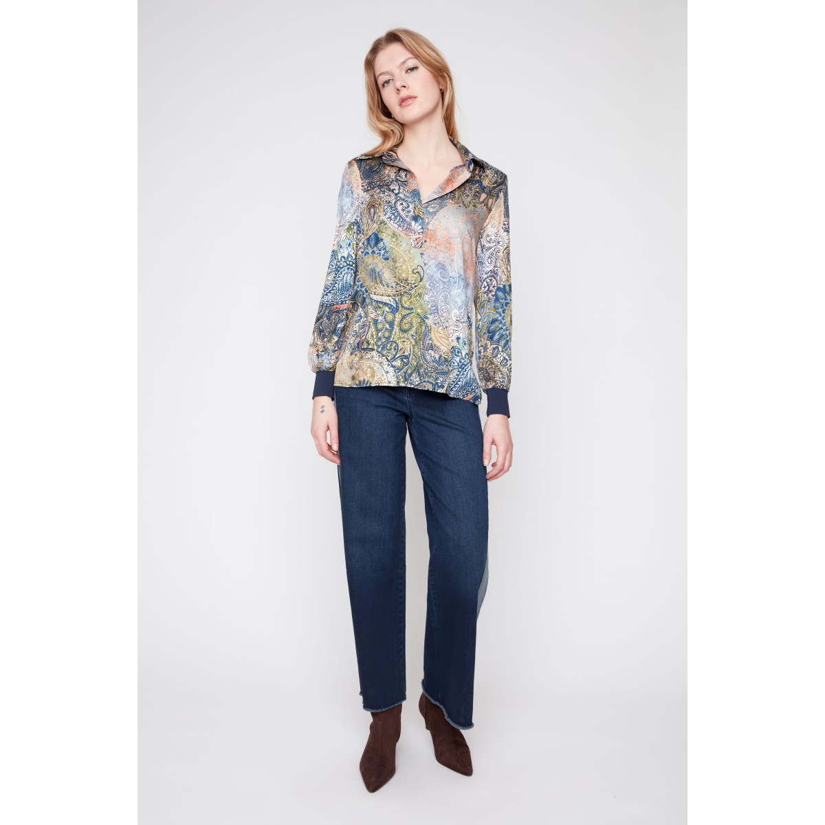 Renuar - Woven Blouse -  Olive Combination