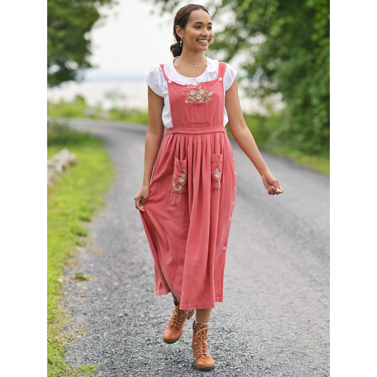 April Cornell - Haberdashery Pinafore Dress - Coral