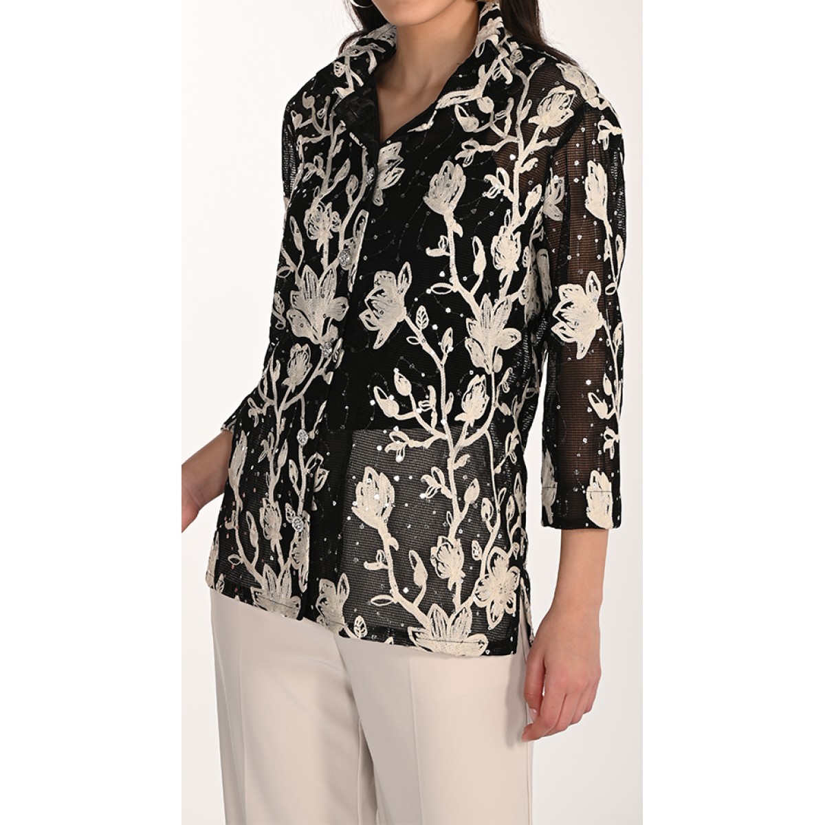 Frank Lyman - Knit Jacket #266205 - Black/Almond