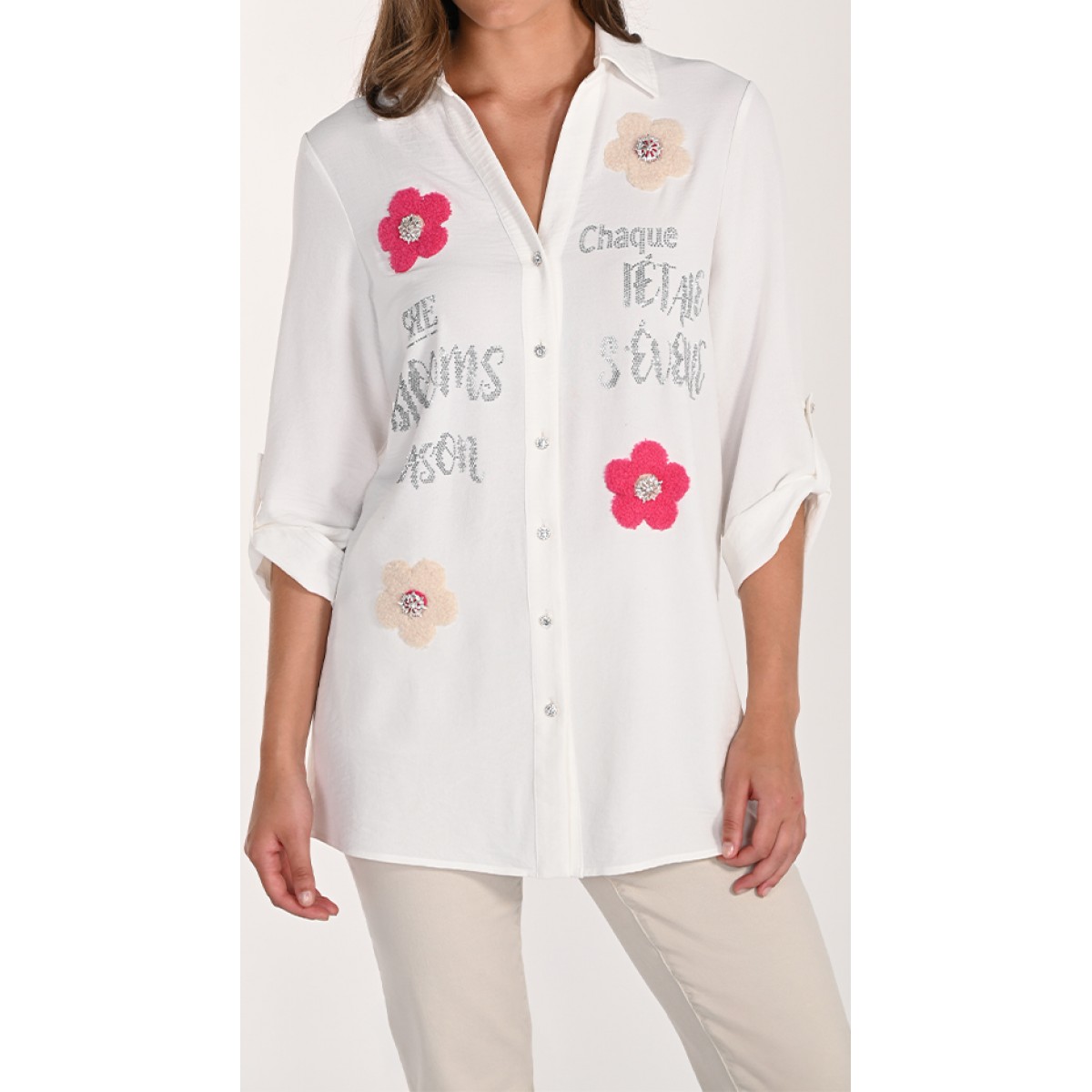 Frank Lyman - Woven Blouse #261654 - Off White/Pink