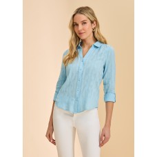 French Dressing - Long Sleeve Split Neck Shirt - Pacific Blue