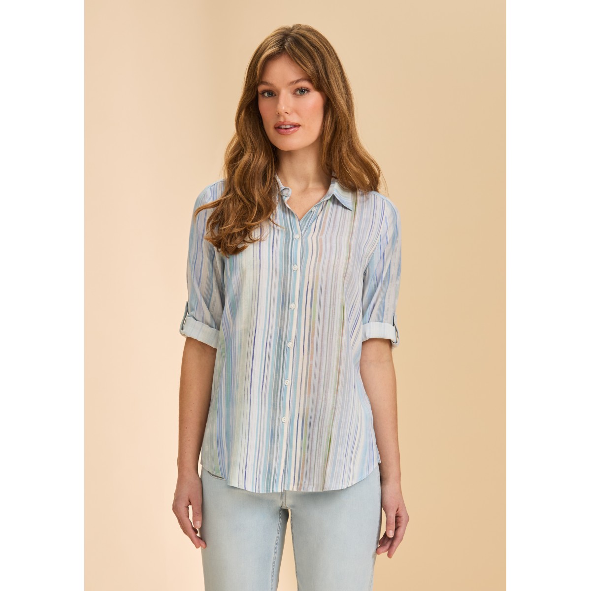 French Dressing - Roll Up Sleeve Shirt - Blue Alana Stripe