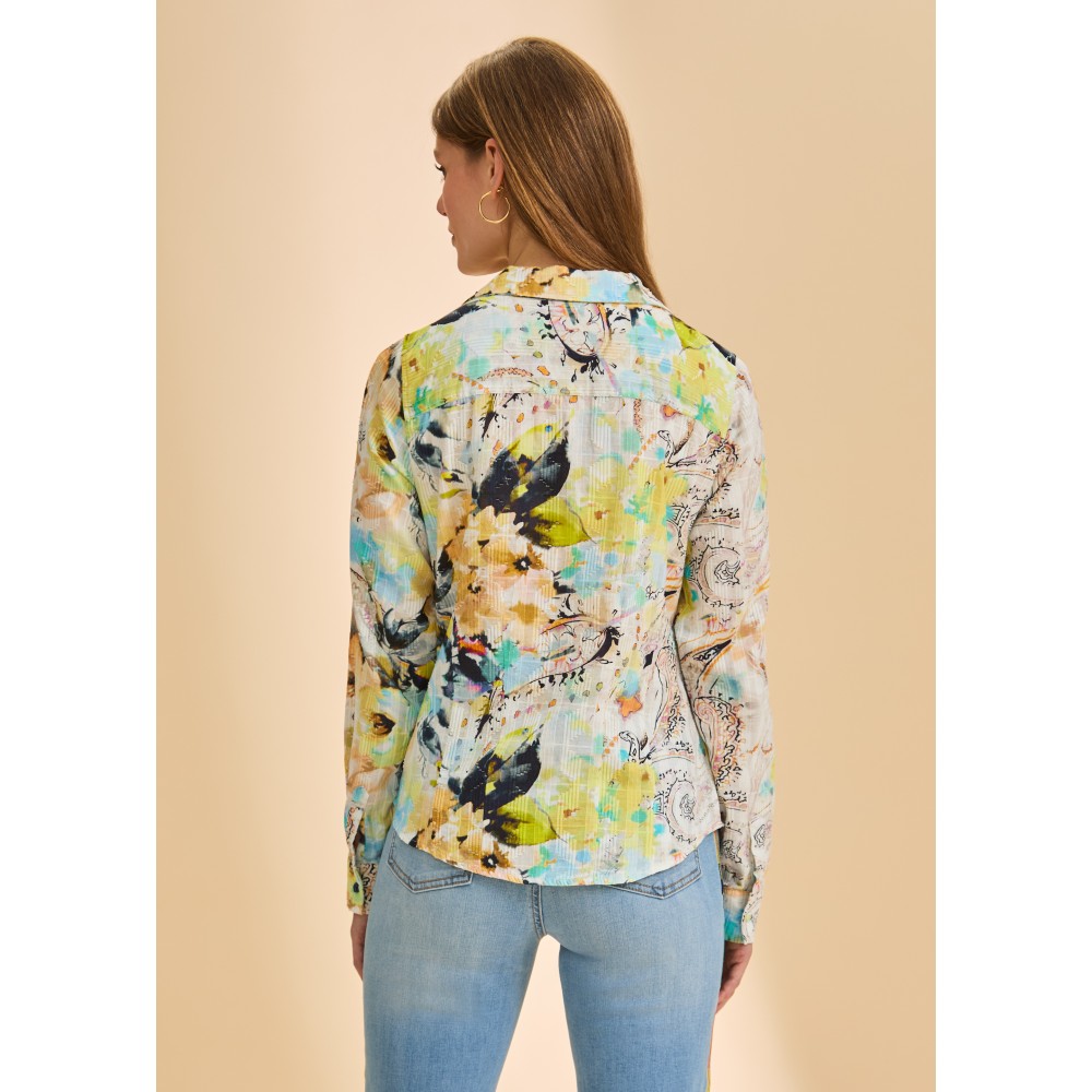 French Dressing - Long Sleeve Split Neck Shirt - Pacific Paisley