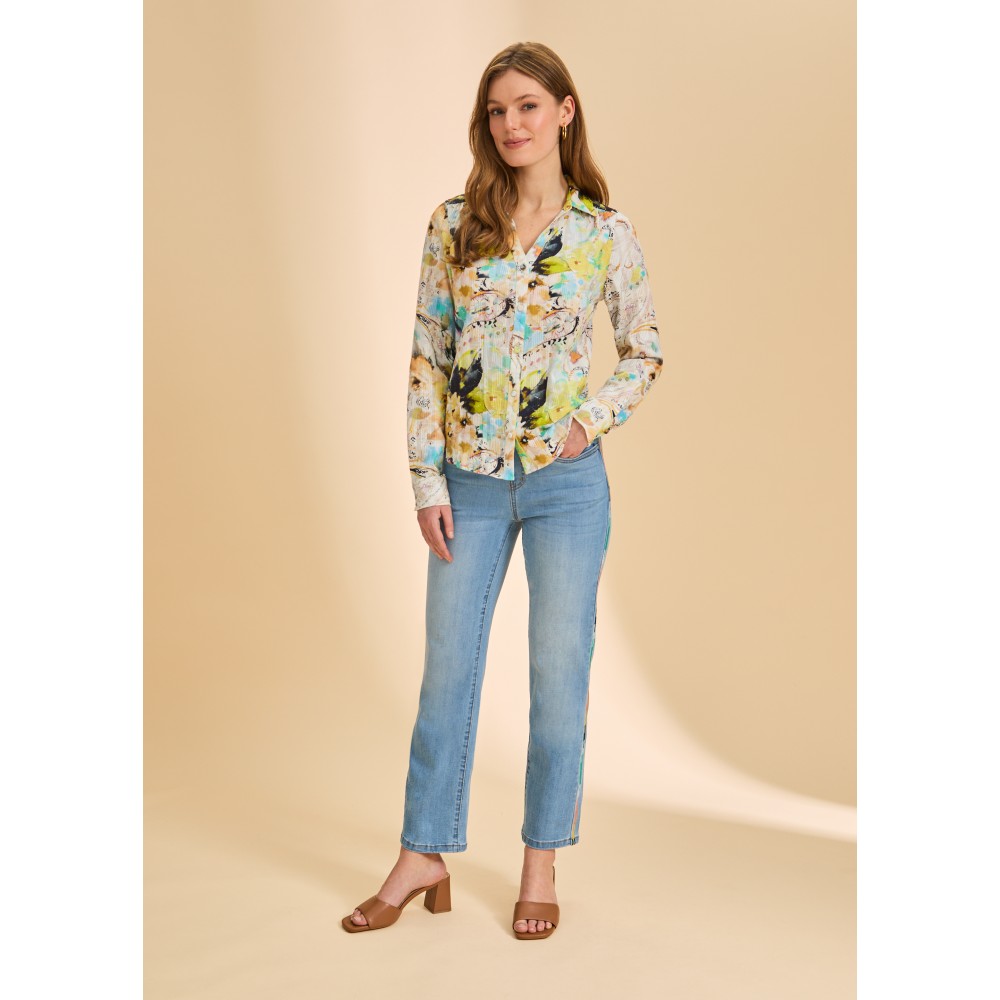 French Dressing - Long Sleeve Split Neck Shirt - Pacific Paisley