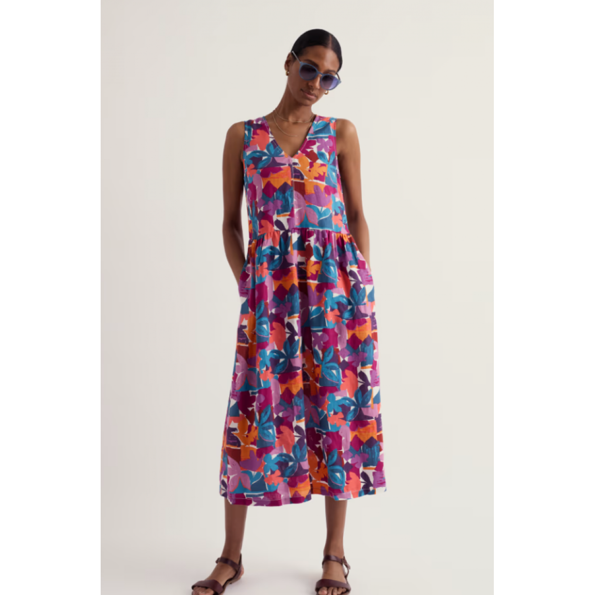 Seasalt - Lowland Heather Dress - Floral Tropic Shapes Chalk