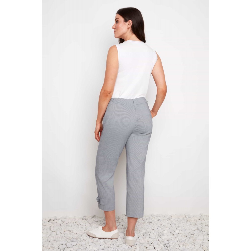 Up! - Navy Stripe Techno Button-Tab Crop - Navy