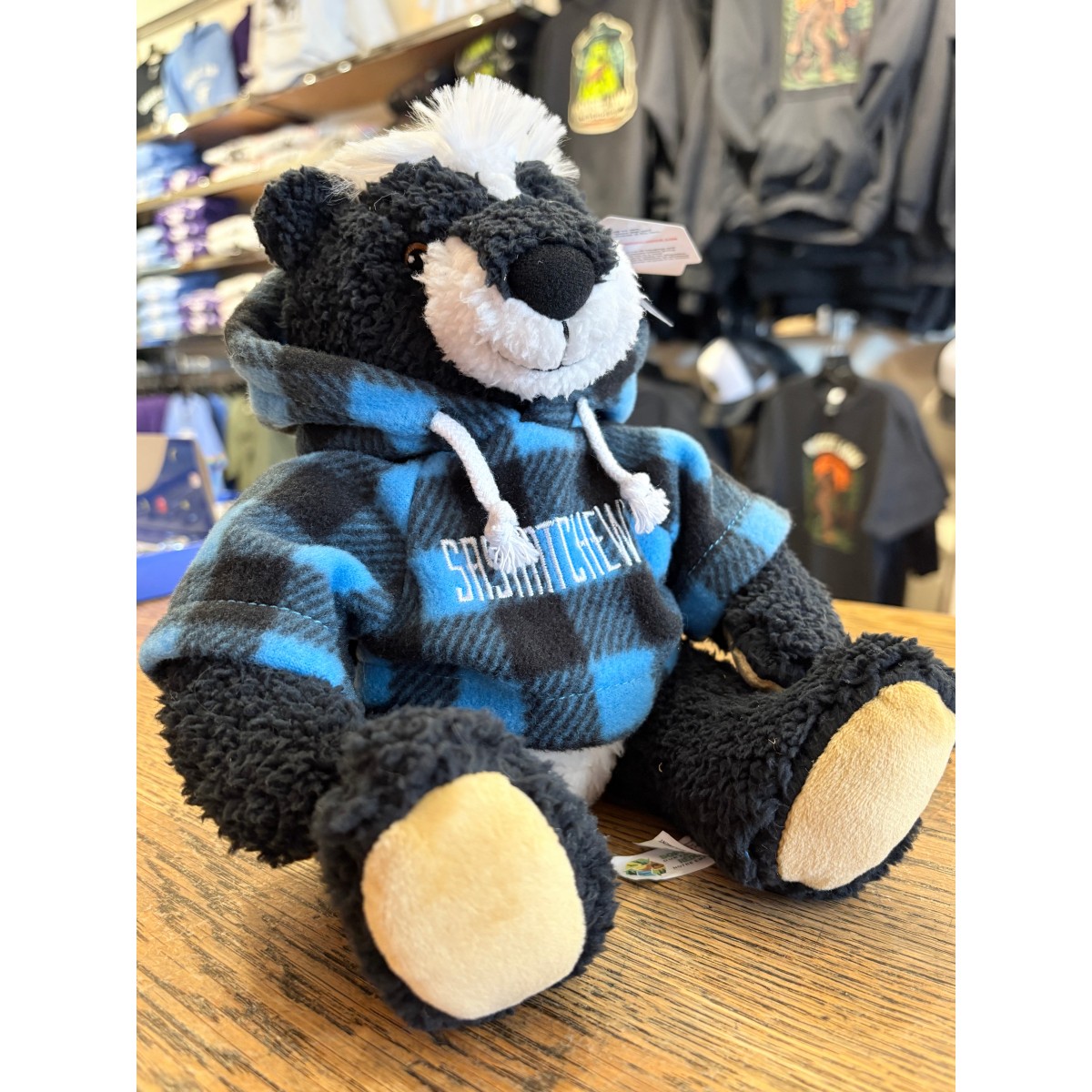 Stuffed 10" Curly Critter Skunk with Blue Jack Embroidered Saskatchewan Hoodie