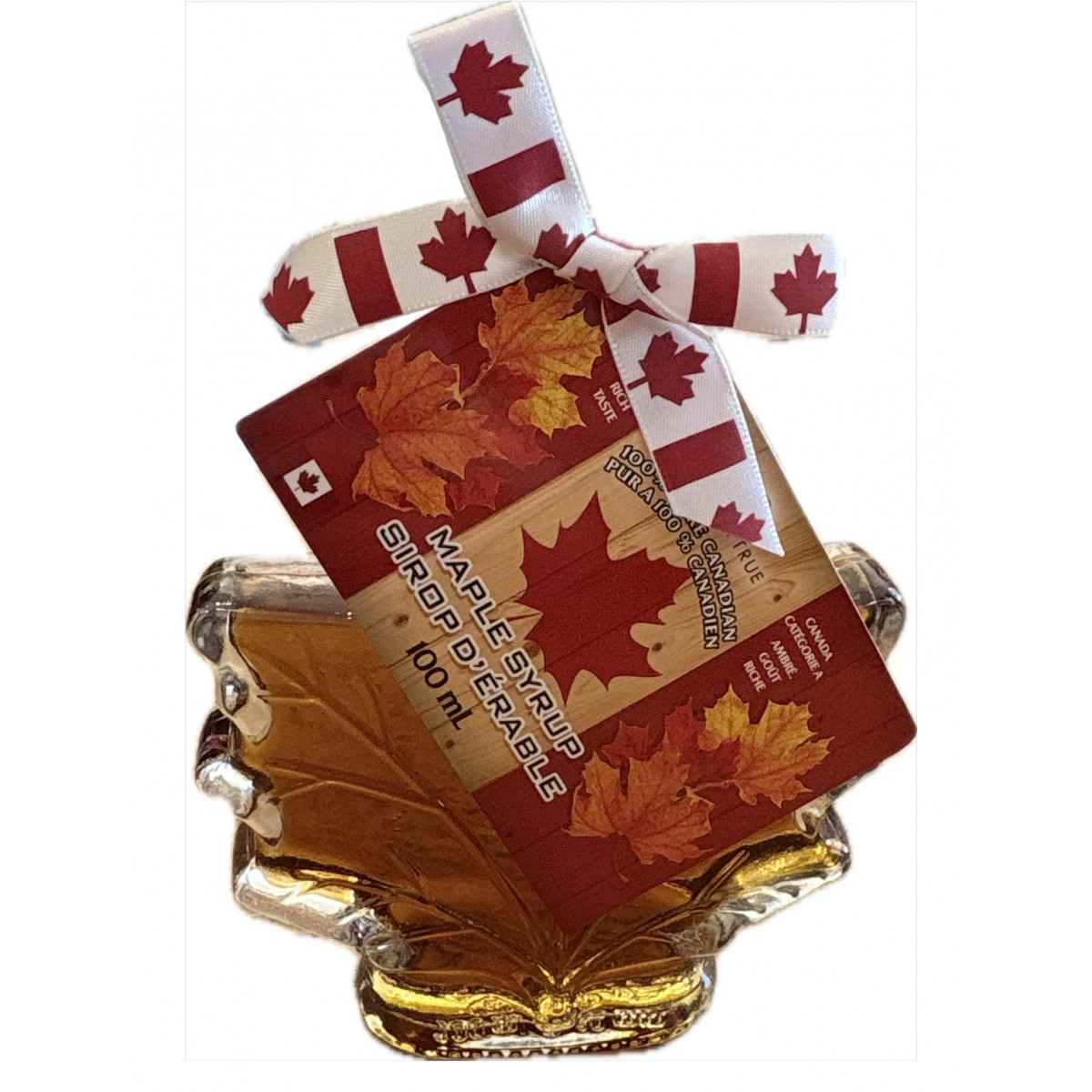 Canadian Maple Syrup in a Decorative Leaf Glass Jar H 100ml