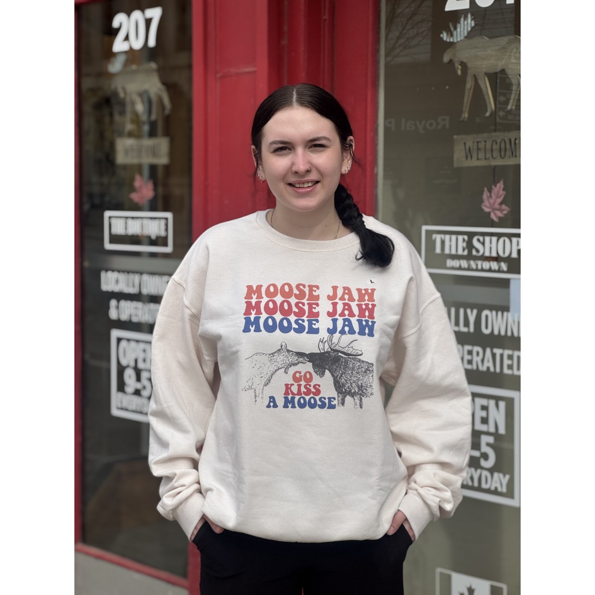 Moose Jaw Go Kiss a Moose Sweatshirt Sweet Cream