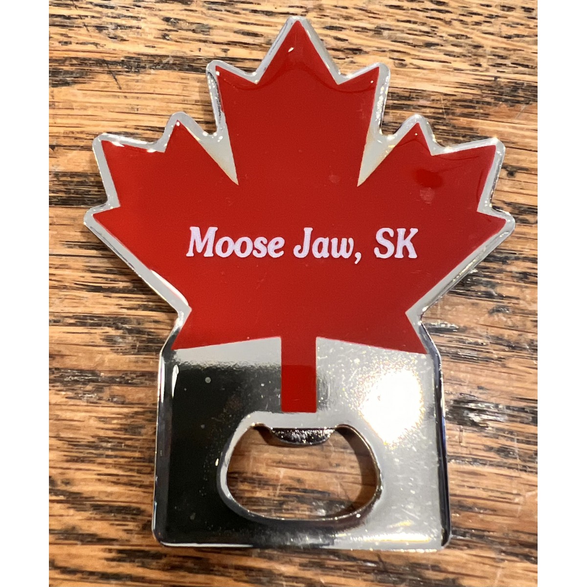Moose Jaw Leaf Shaped Magnet Bottle Opener