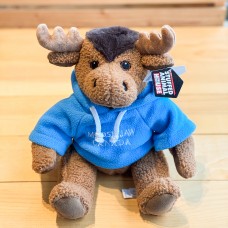 Stuffed 10" Curly Critter Moose With Light Blue Embroidered Moose Jaw Hoodie Stuffed 10" Curly Critter Moose With Light Blue Embroidered Moose Jaw Hoodie