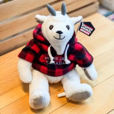 Stuffed 10" Curly Critter Mountain Goat With Red Plaid Moose Jaw Hoodie Stuffed 10" Curly Critter Mountain Goat With Red Plaid Moose Jaw Hoodie