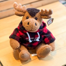 Stuffed 10" Curly Critter Moose With Red Plaid Embroidered Moose Jaw Hoodie Stuffed 10" Curly Critter Moose With Red Plaid Embroidered Moose Jaw Hoodie