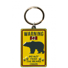 Metal Keychain - Warning Road Sign - Bear & Canada Flag SC
