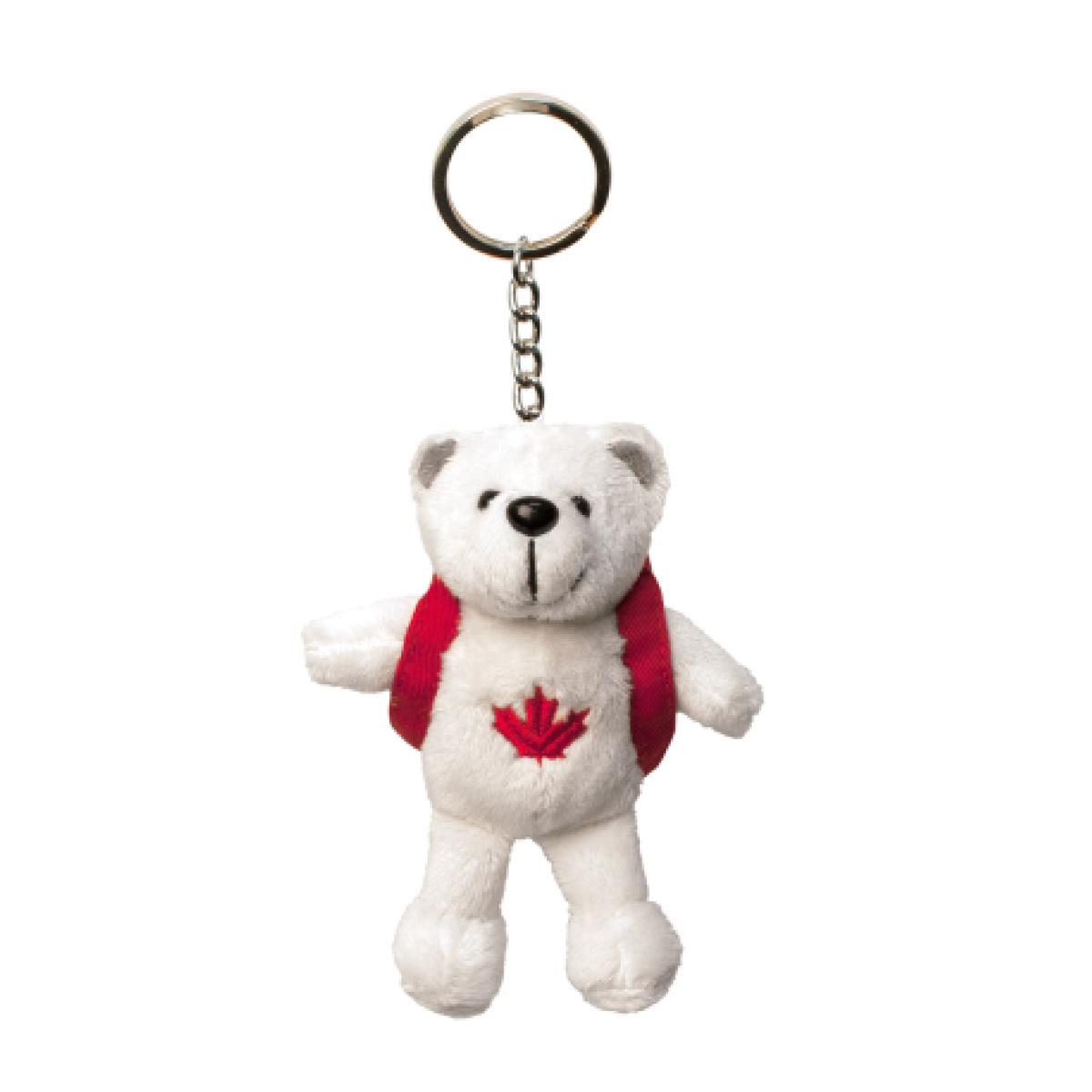 Canada Keychain Stuffed Polar Bear With Red Backpack