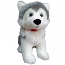 Stuffed 12" Grey Husky with Red Canada Ribbon