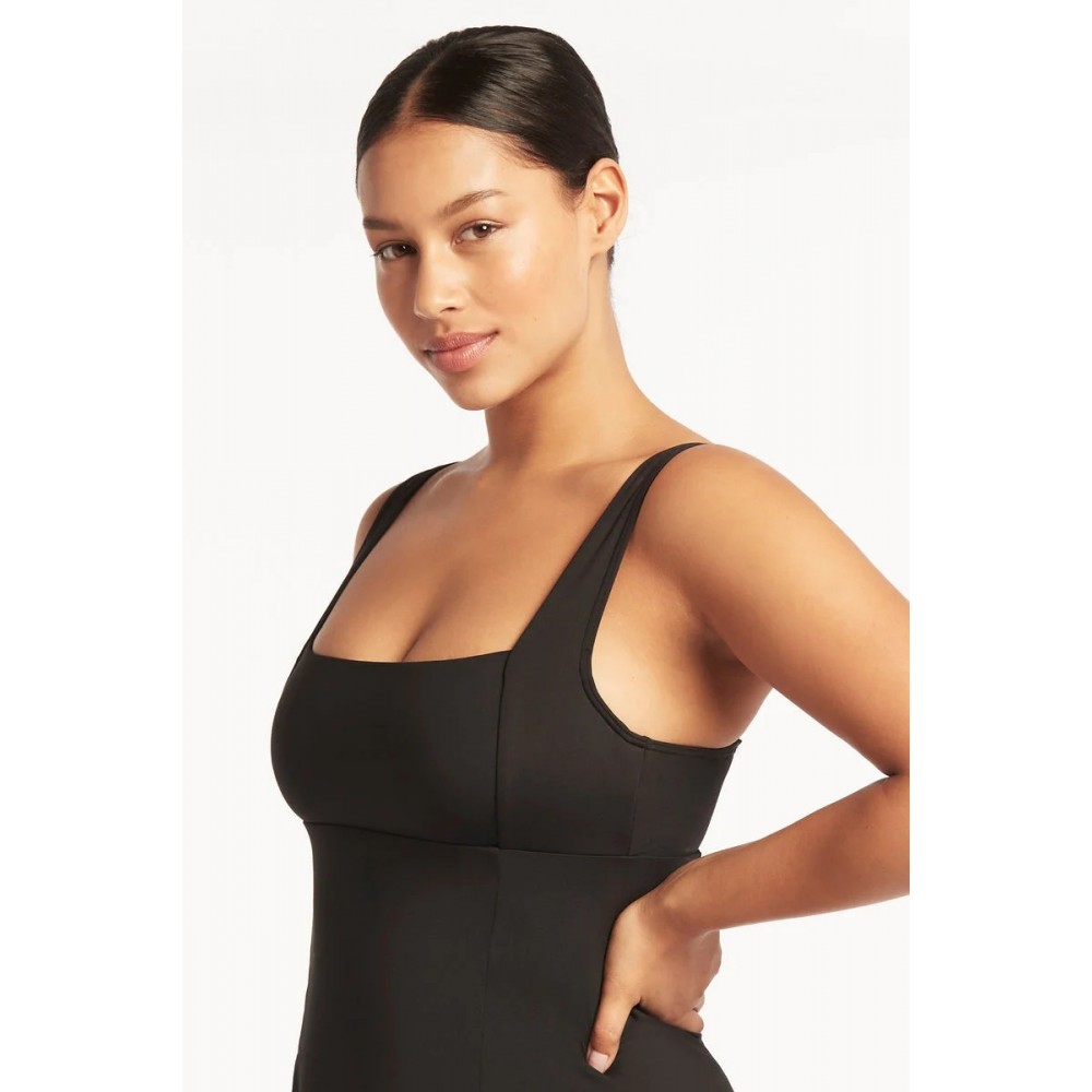 Sea Level - Eco Essentials Square Neck Tummy Control Swim Dress - Black