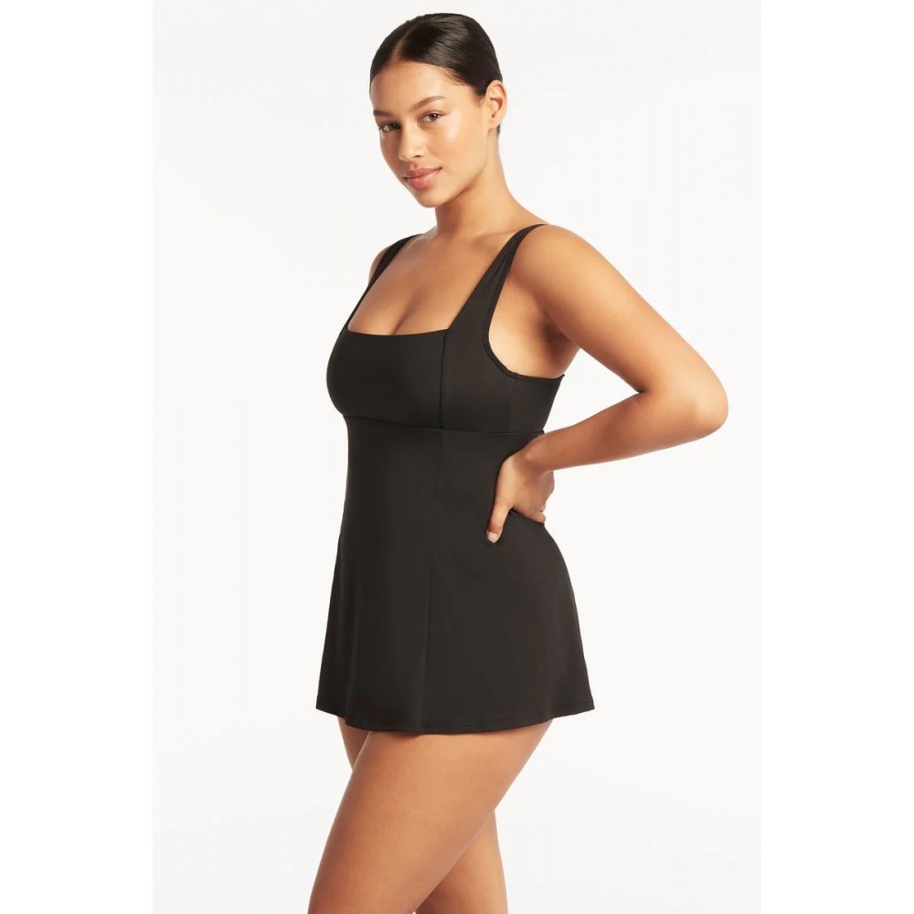 Sea Level - Eco Essentials Square Neck Tummy Control Swim Dress - Black