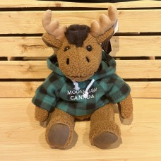 Stuffed 10" Curly Critter Moose With Green Plaid Embroidered Moose Jaw Hoodie
